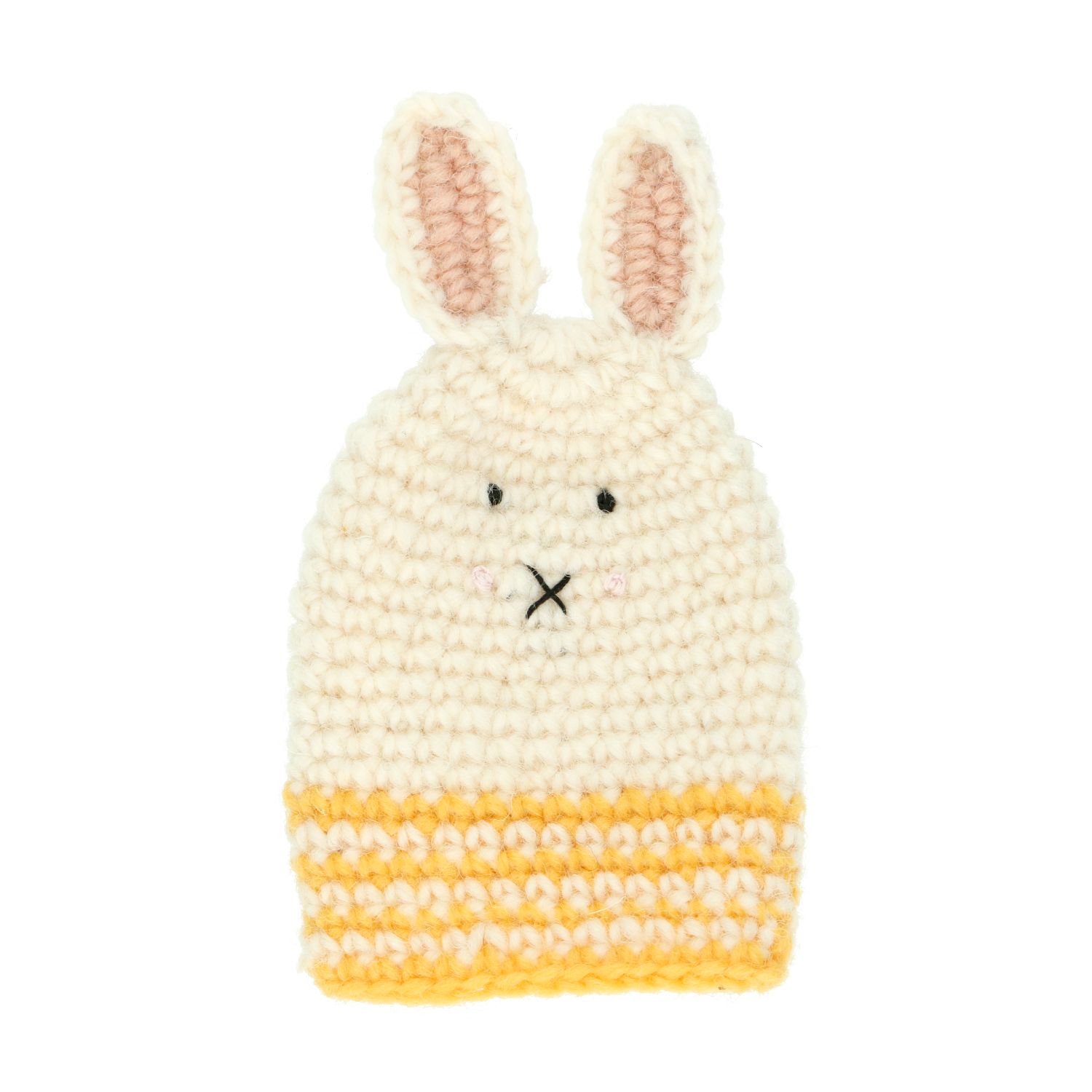 Gehaakte eierwarmer, 100% wol, konijn, geel