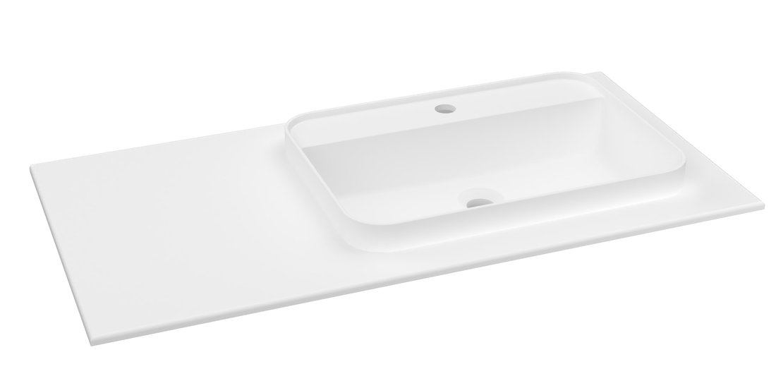 Sapho Brahea wastafel 100x50cm solid surface wit mat met smalle rand en kraangat rechts