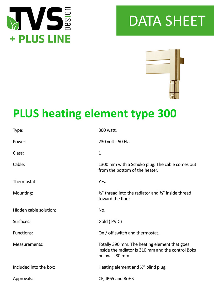 TVS Design Plus radiator thermostaat goud gepolijst 300W