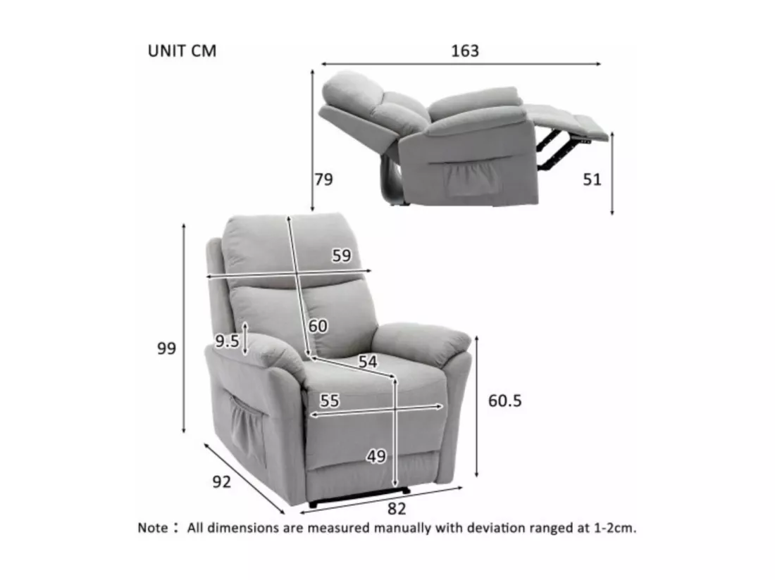 Fauteuil Relaxant avec Repose-Pieds, Pochette Latérale pour Salon