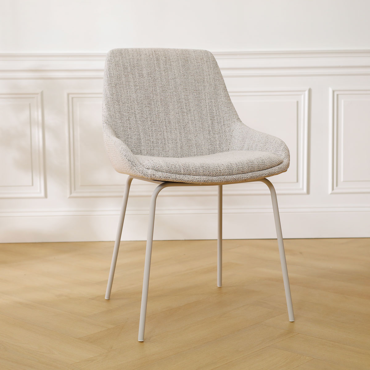 Eetkamerstoel Nora-Isa beige gemêleerd - wit onderstel