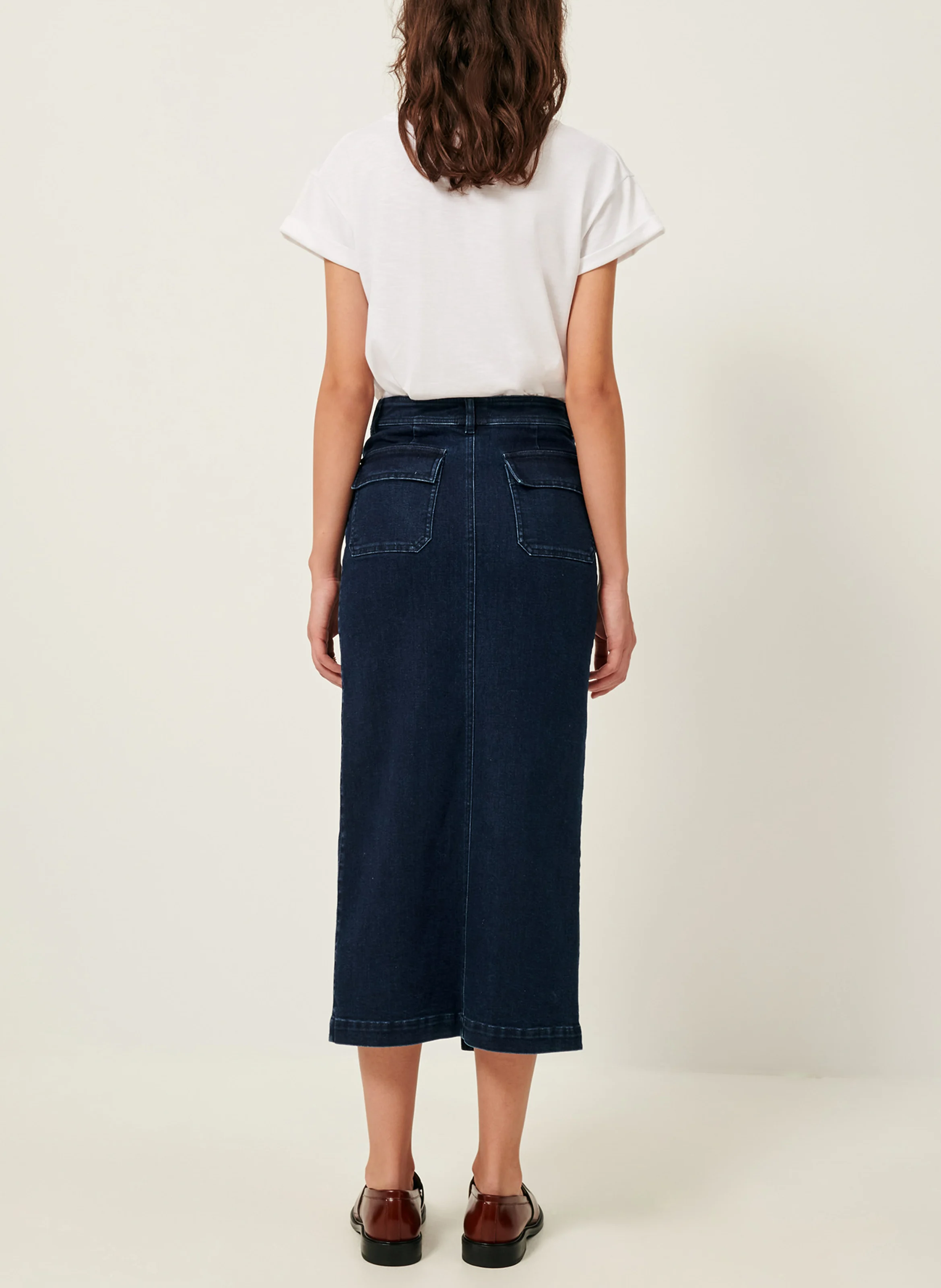UPTOWN - Jupe midi en coton mélangé | Bleu