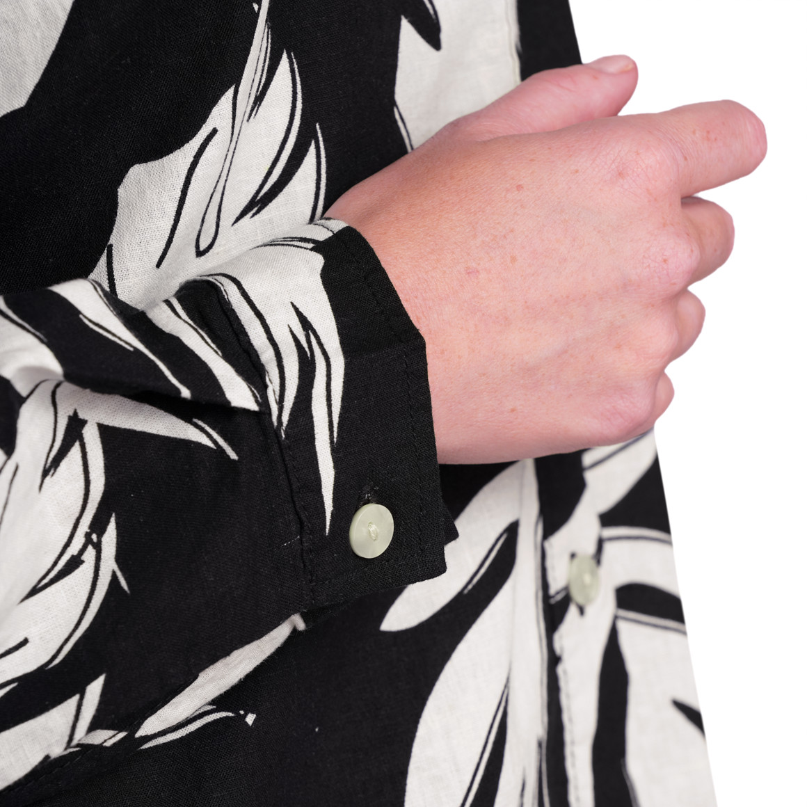 Gina Benotti Damen Leinen-Bluse mit Hemdkragen schwarz / weiss