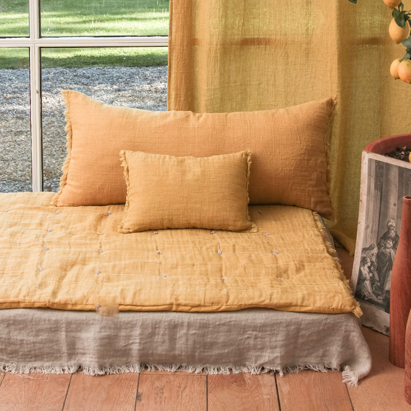 En Fil d'Indienne Housse de coussin Étamine ocre - 45x100 cm