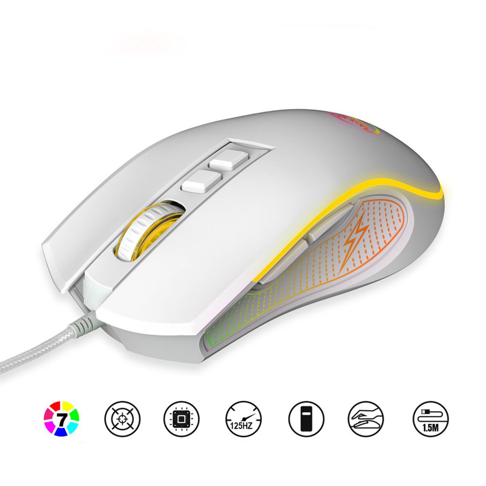 Optische kabelgebundene USB Gaming Maus 3600 DPI mit RGB Beleuchtung und 7 Tasten - Weiss