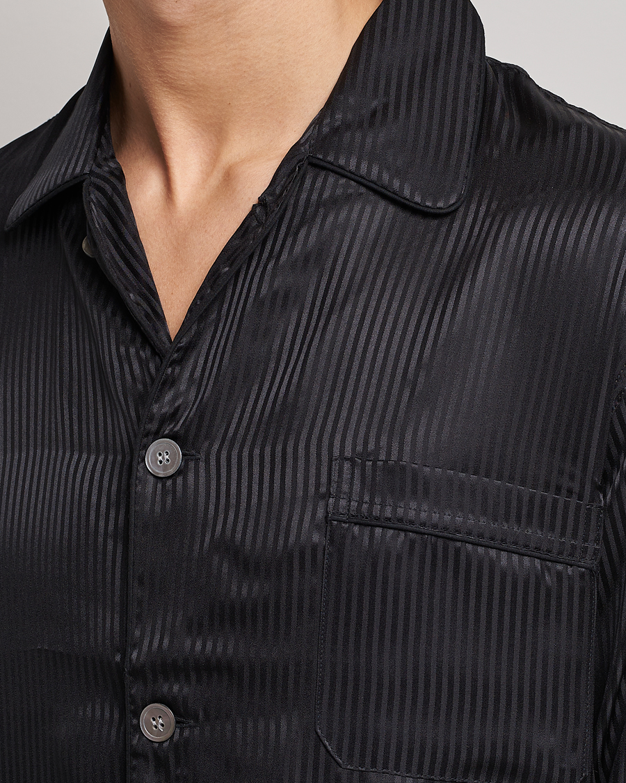 Derek Rose Striped Silk Pyjama Set Black