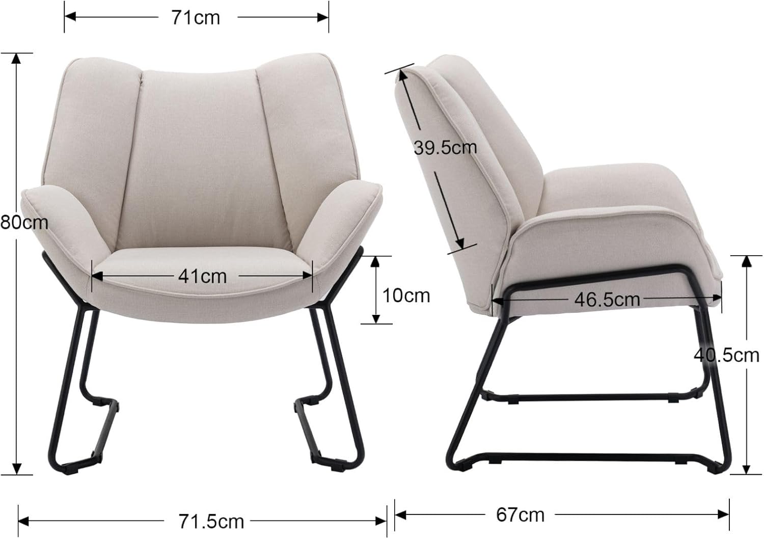 Sessel Wohnzimmer Loungesessel modern Lesesessel gepolstert Ohrensessel mit Metallbeinen für Schlafzimmer/Wohnzimmer, Leinen, Beige