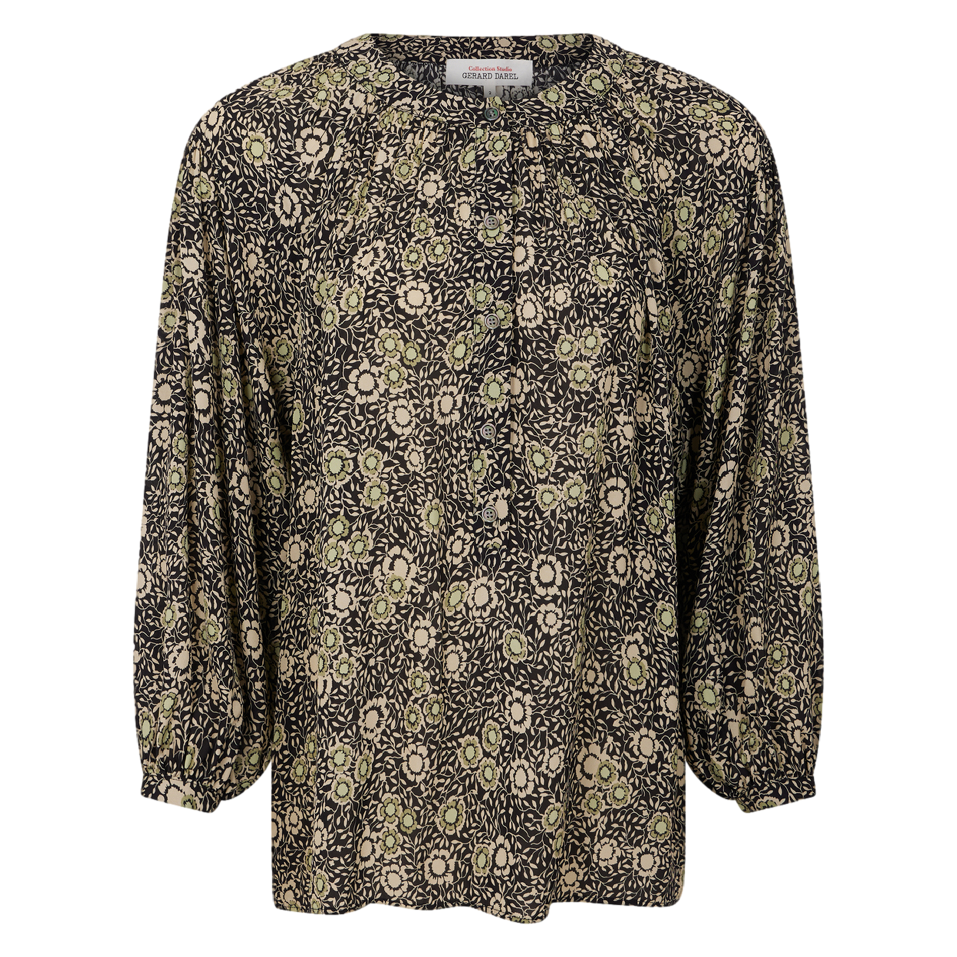ADENA - Blouse ample col rond à imprimé | Kaki