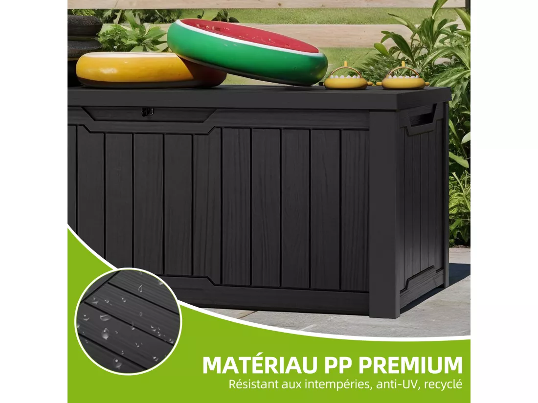 YITAHOME Boîte de Rangement d'Extérieur - Verrouillable - Coffre de Jardin - 142 x 67 x 69 cm - Table Polyvalente - Noir