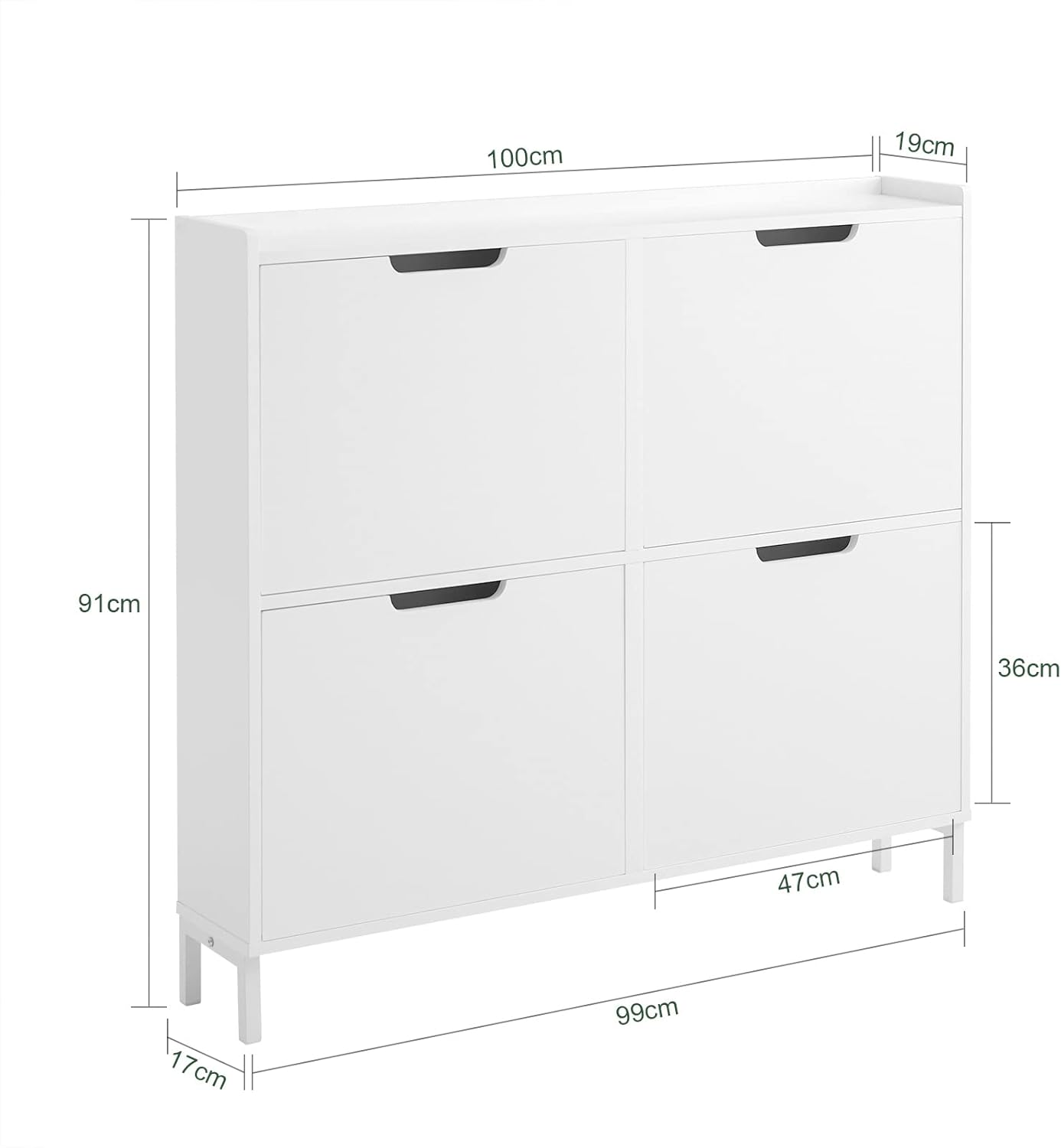 SoBuy Schuhschrank schmal mit 4 Klappen platzsparender Schuhkipper Hoch Kommode mit 4 Ablagen Schuhregal geschlossen Shoe Cabinet Flurschrank für Diele, Flur, Garderobe 100x91x19cm Weiß FSR100-W