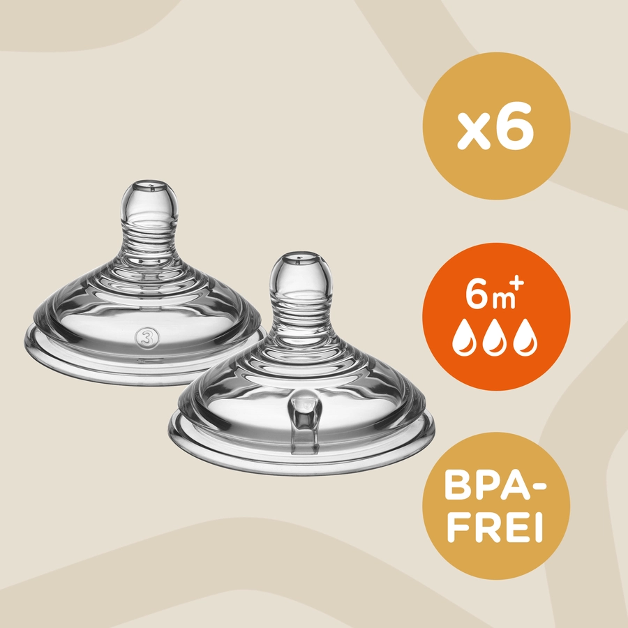 Tommee Tippee Sauger Closer to Nature easi-Vent, schneller Nahrungsfluss, 6er Set