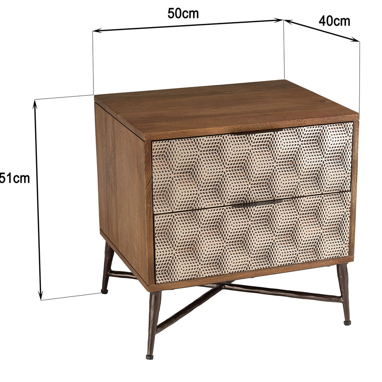 Macabane Chevet en bois de manguier 2 tiroirs Alix marron - 55x46x56 cm