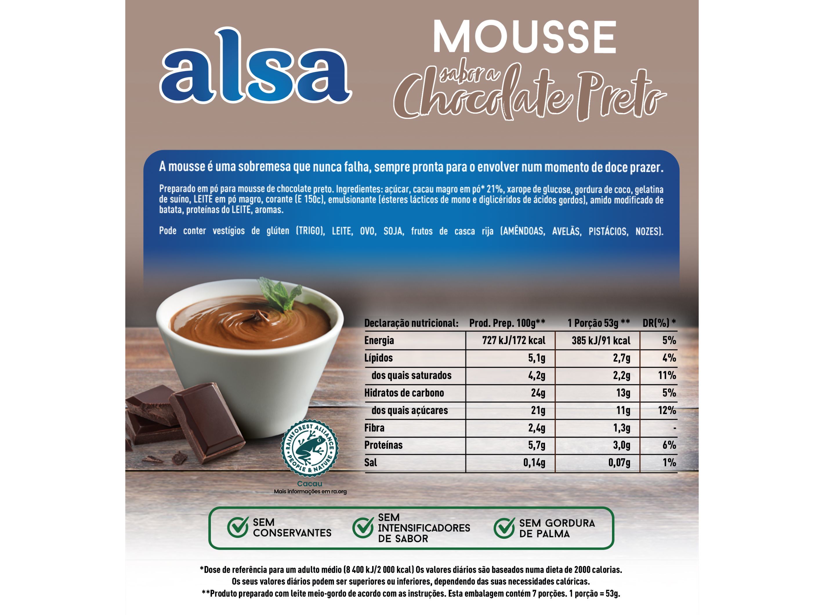 MOUSSE DE CHOCOLATE ALSA PRETO 125G