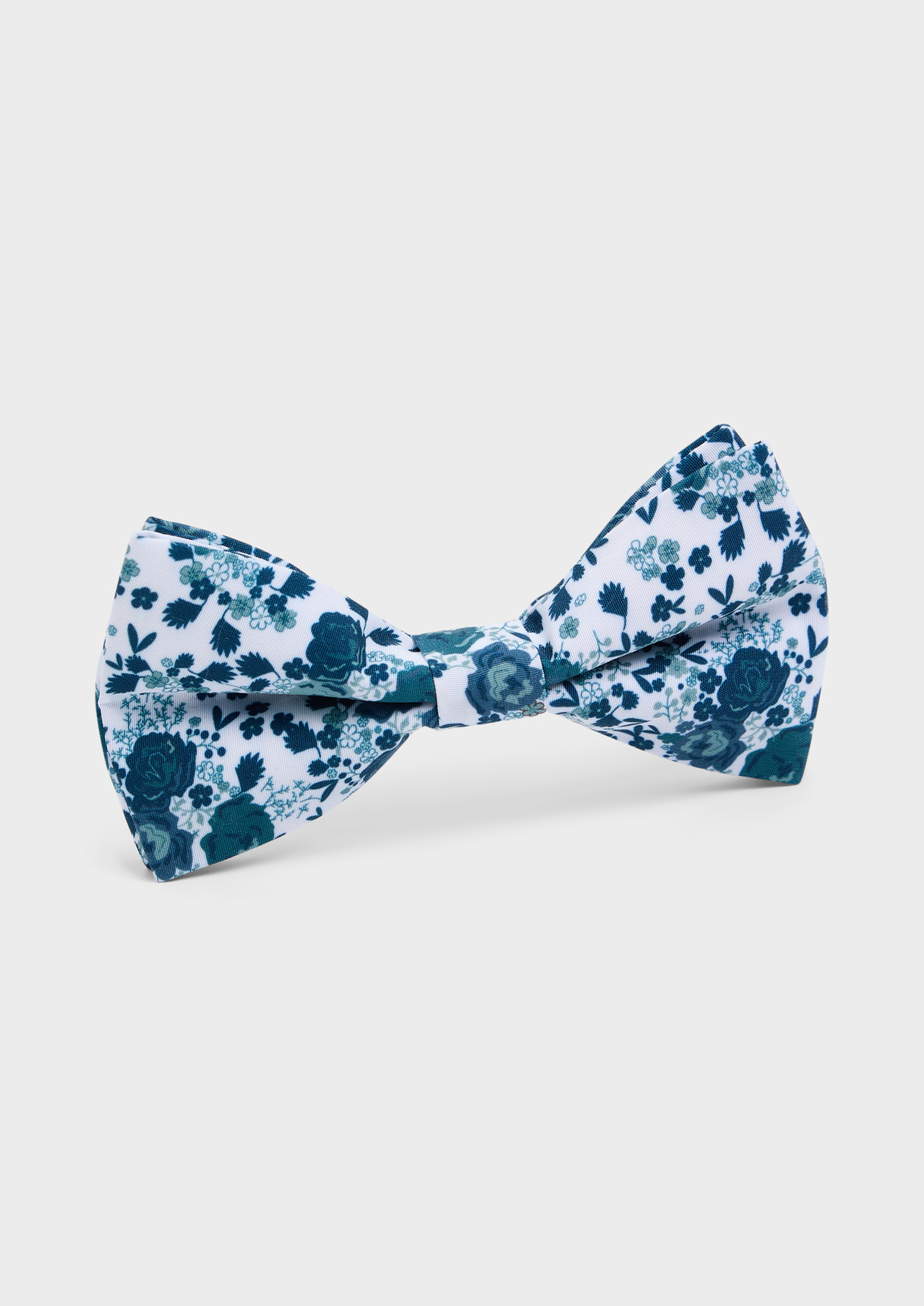 Noeud papillon blanc à motif fleuri bleu prusse et vert d'eau