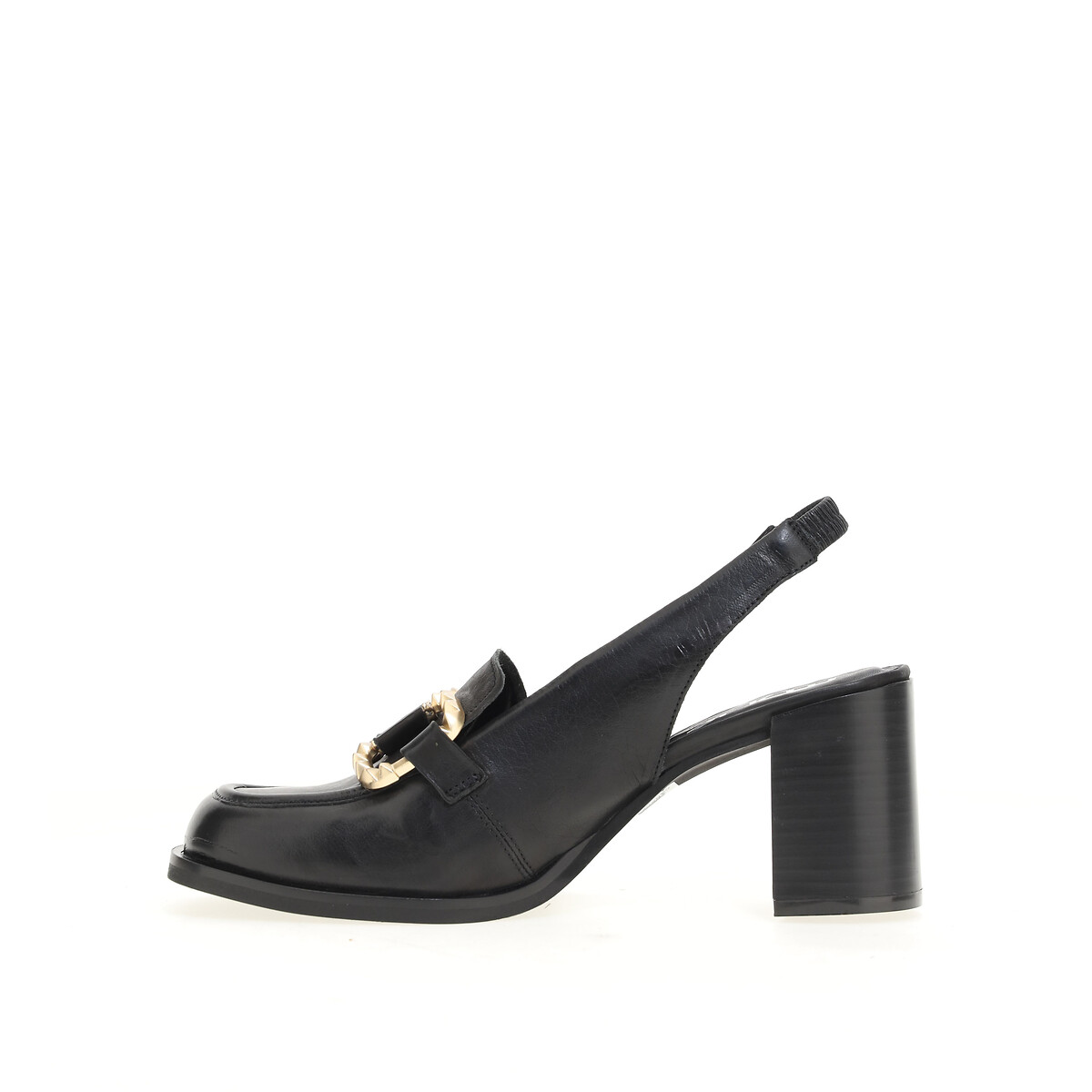 MJUS<br>Mocassins de couro com tira no calcanhar e salto