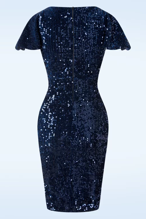 Vintage Chic for Topvintage Sasha Sequin pencil jurk in navyblauw