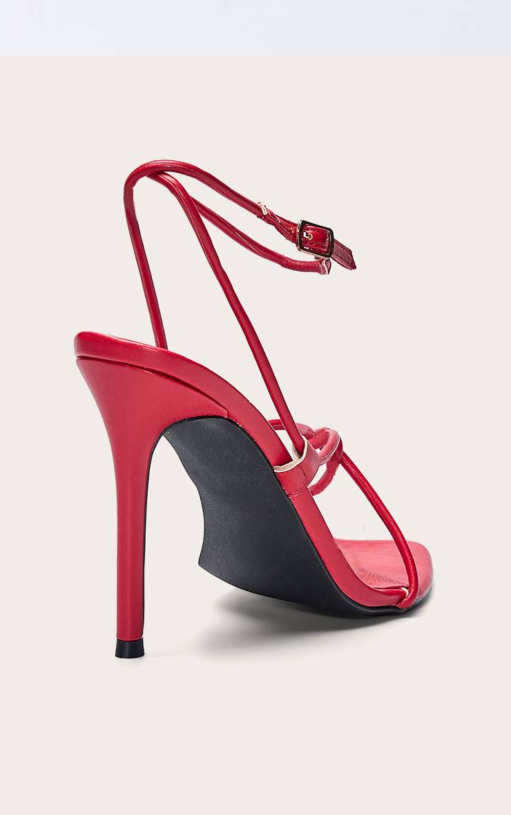 Bright Red Sandales À Talons Bout Pointu Avec Lanières Torsadées En Synthétiquecuir