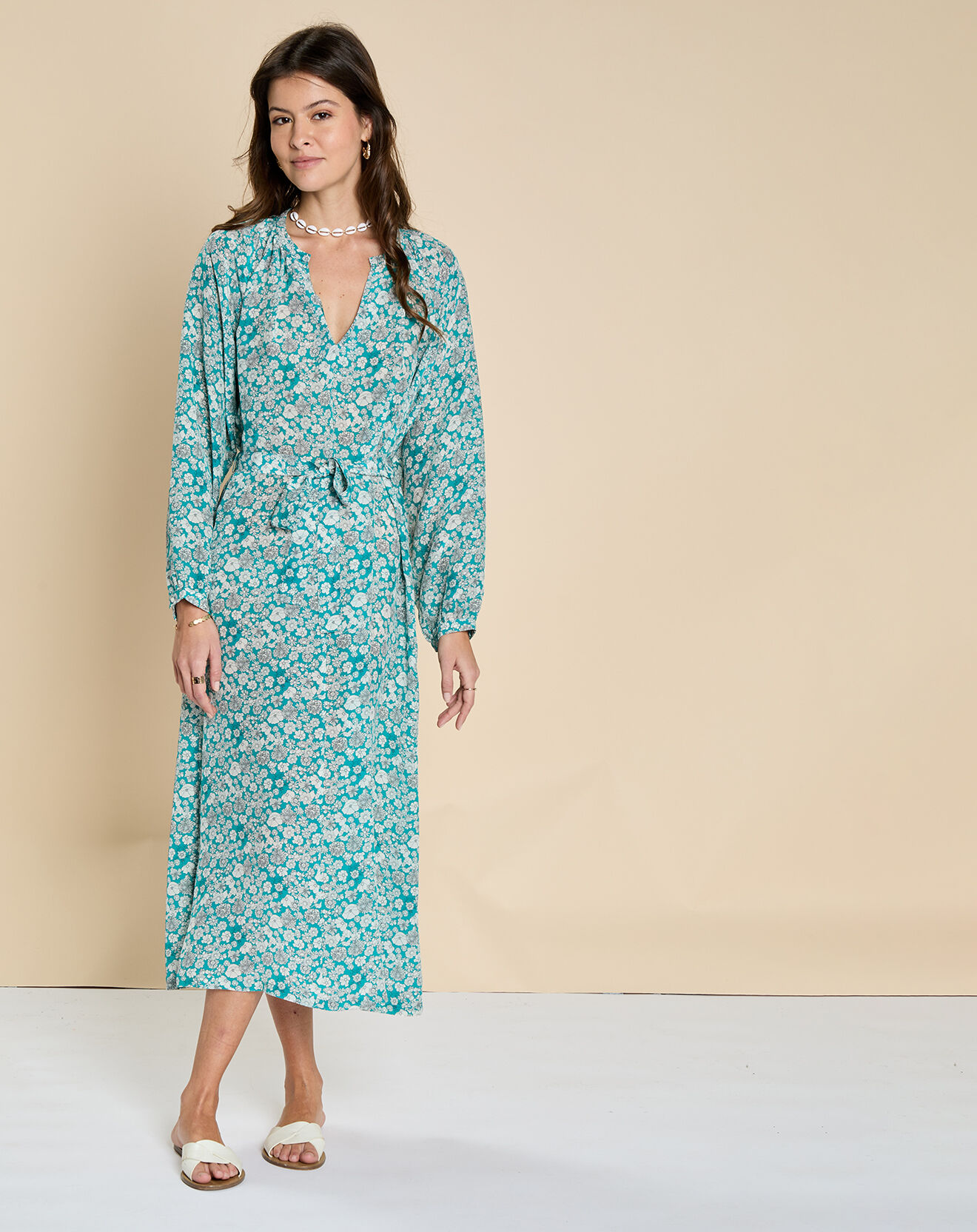 Harris Wilson Robe en Soie mélangée Evi imprimée marguerite turquoise