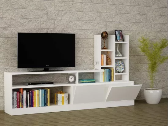 Ensemble meuble TV et bibliothèque DOLUNAY blanc 165 cm