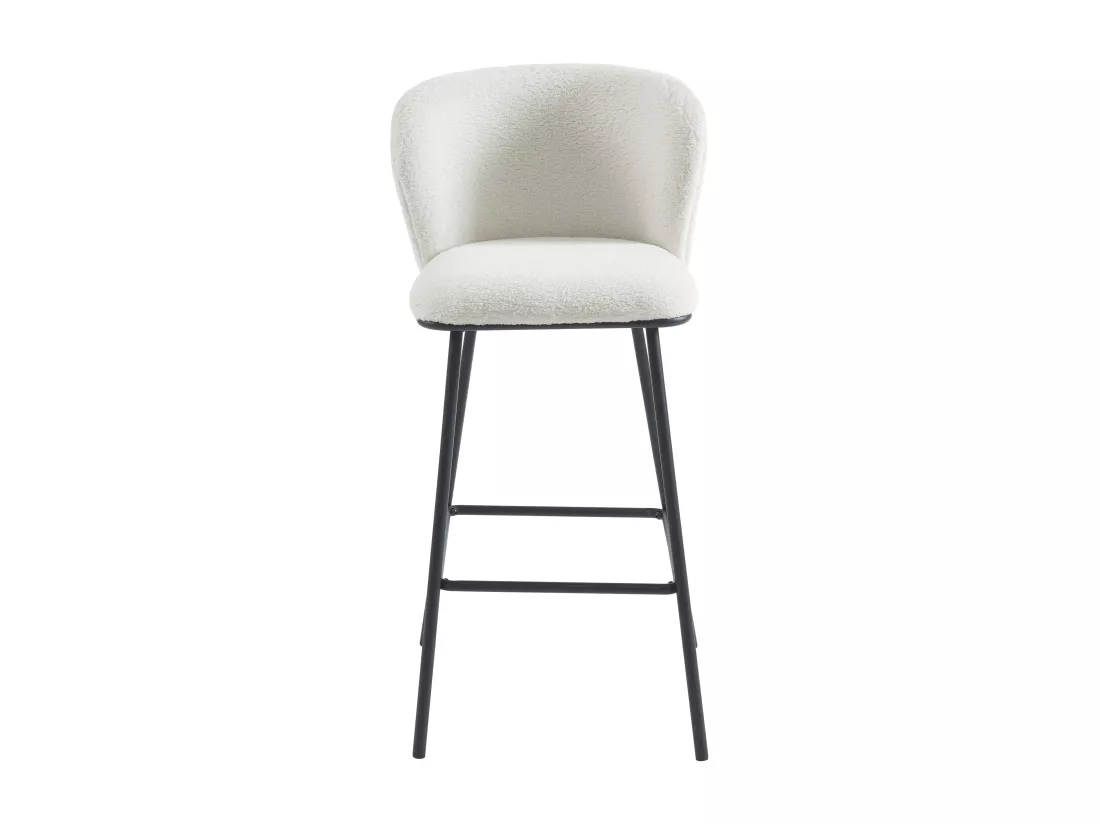 Lot de 2 tabourets de bar en tissu bouclette et métal - Blanc - SENORASE