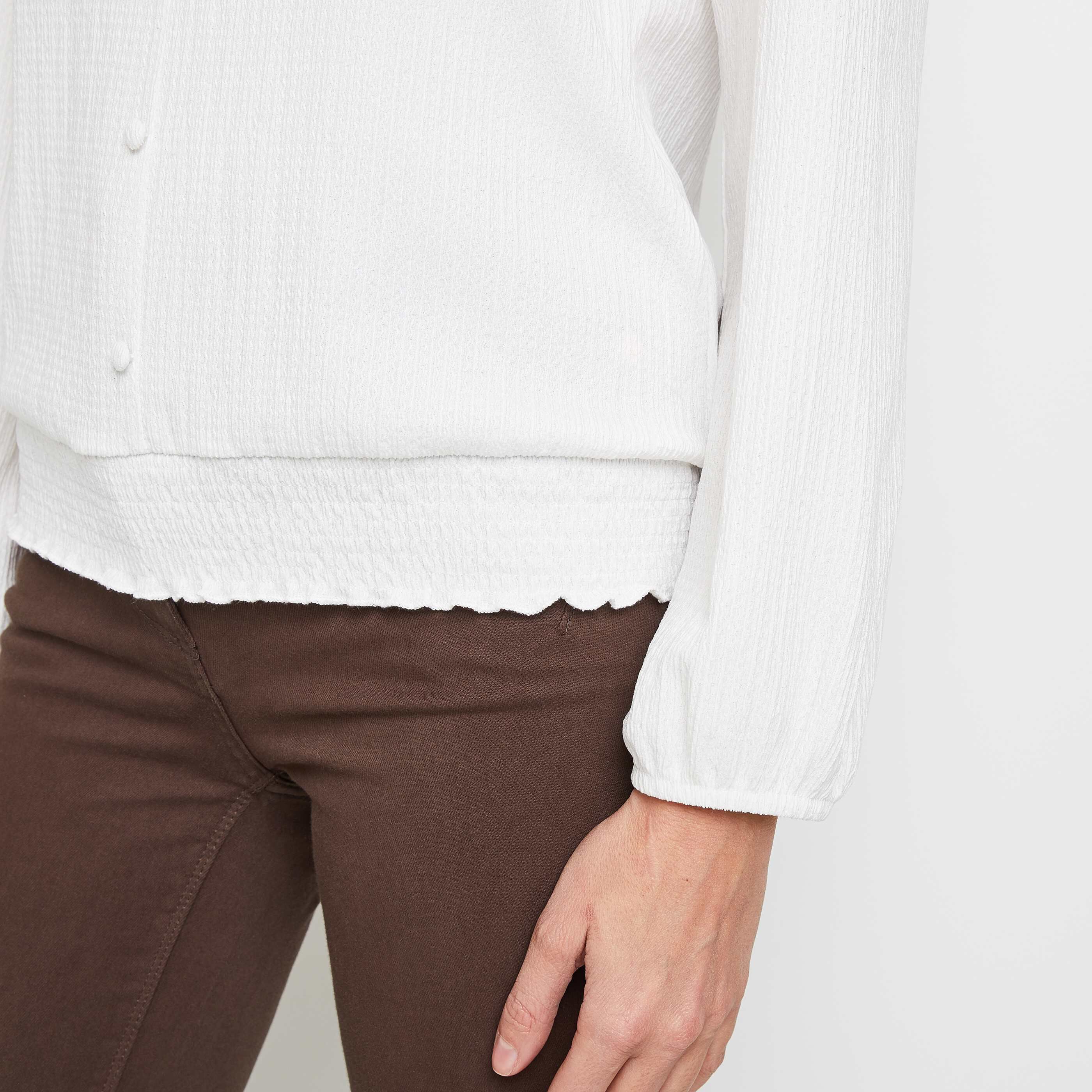 T-shirt uni col V femme - BLANC
