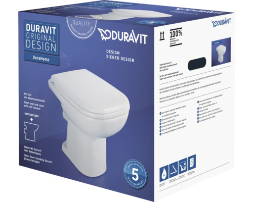DURAVIT DuraHome staande toiletset, diepe spoeling, open rand, glanzend wit met toiletzitting 40250900A1