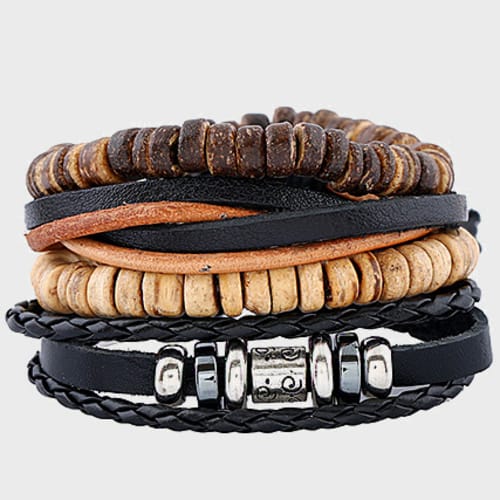 Lot De 4 Bracelets Mix Noir Marron