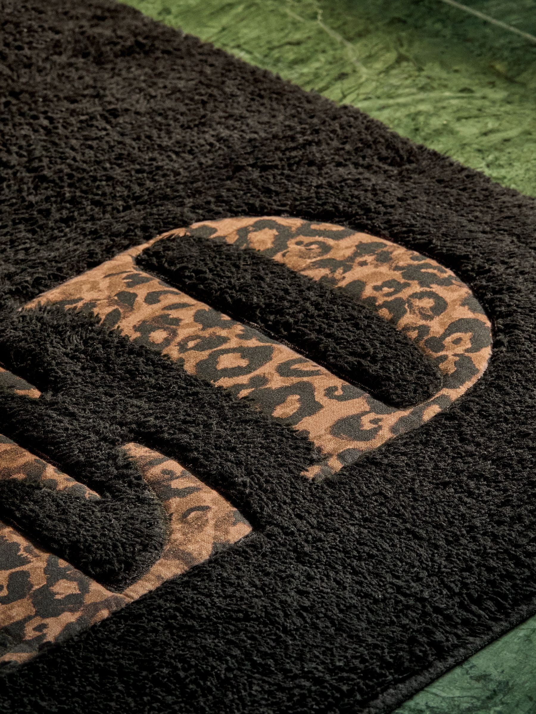 Slogan Leopard Print 100% Cotton Bath Mat