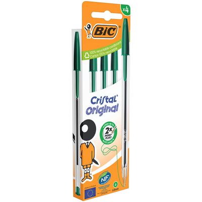 BIC Cristal Original - 4 Stylos à bille 4 couleurs - vert - 1 mm - pointe moyenne