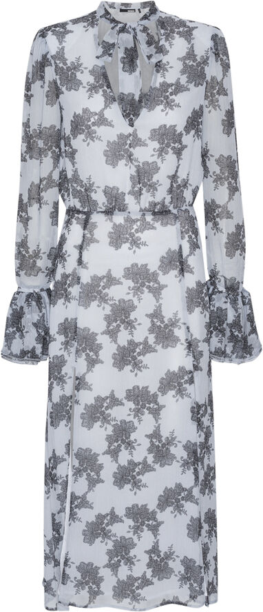 ROTATE Birger Christensen Chiffon Bow Midi Dress Delicate lace   rock ridge comb.