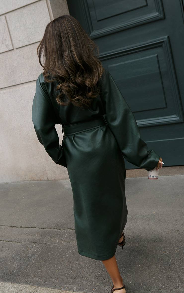 Vert Trench Coat Long En Synthétique