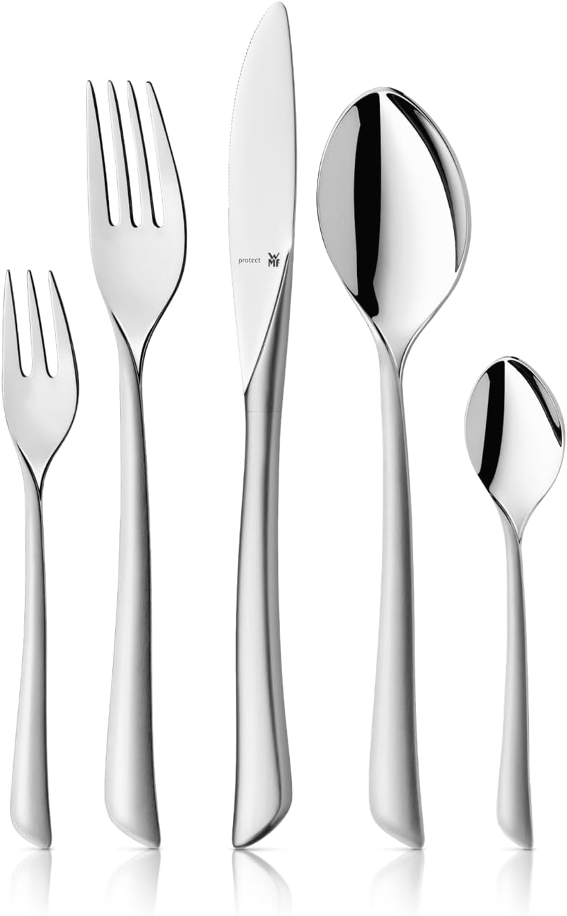 WMF Virginia Besteck Set 12 Personen, 66 teilig, 60 Teile mit Servierbesteck, Hohlheftmesser, Cromargan protect teilmattiert, kratzbeständig