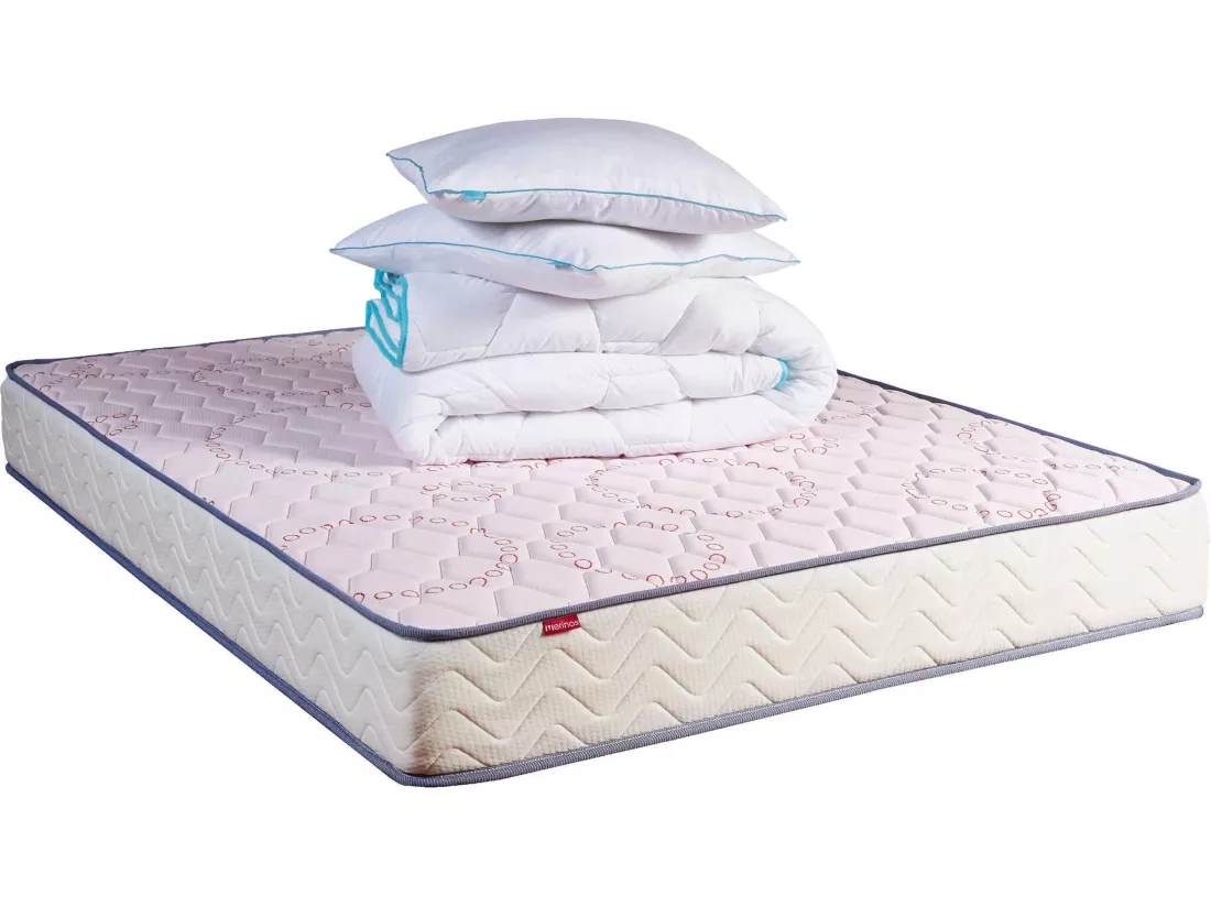 Matelas Merinos ressorts ensachés ENJOY + couette et oreillers 160x200