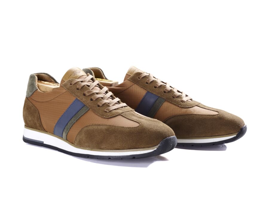 Sneakers homme Velours Cognac et Vert - MELINGA