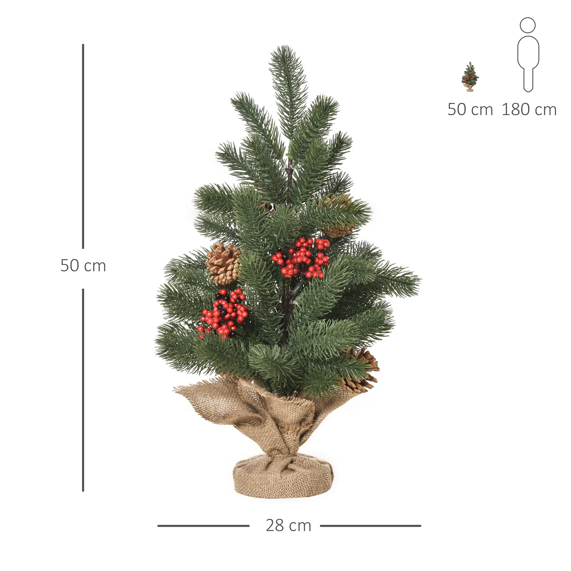 HOMCOM Künstlicher Weihnachtsbaum für den Tisch mit Sockel in Sackleine verpackt grün Ø28 x 50H cm