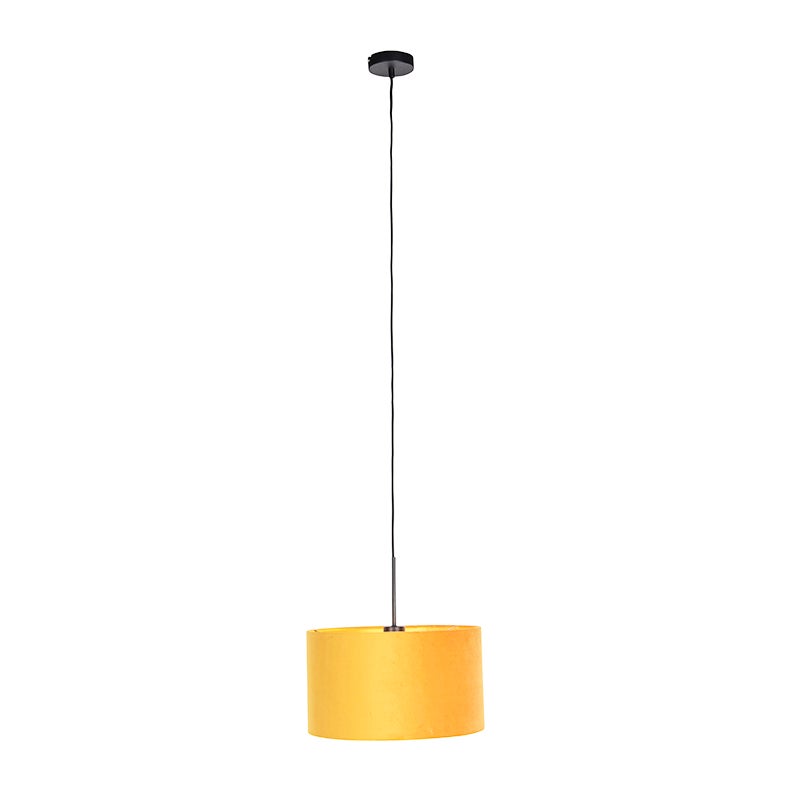 Hanglamp met velours kap, oker met goud, 35 cm - Combi