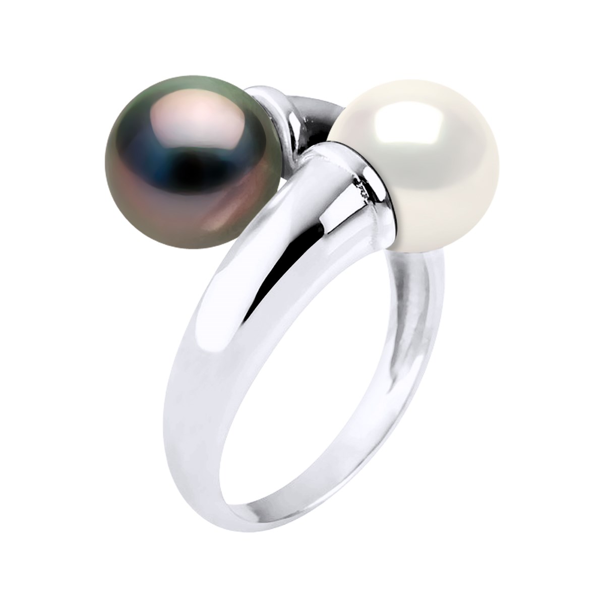 Bague TOI ET MOI Perle de Tahiti et d'Eau Douce Rondes 7,5-8 mm Argent 925