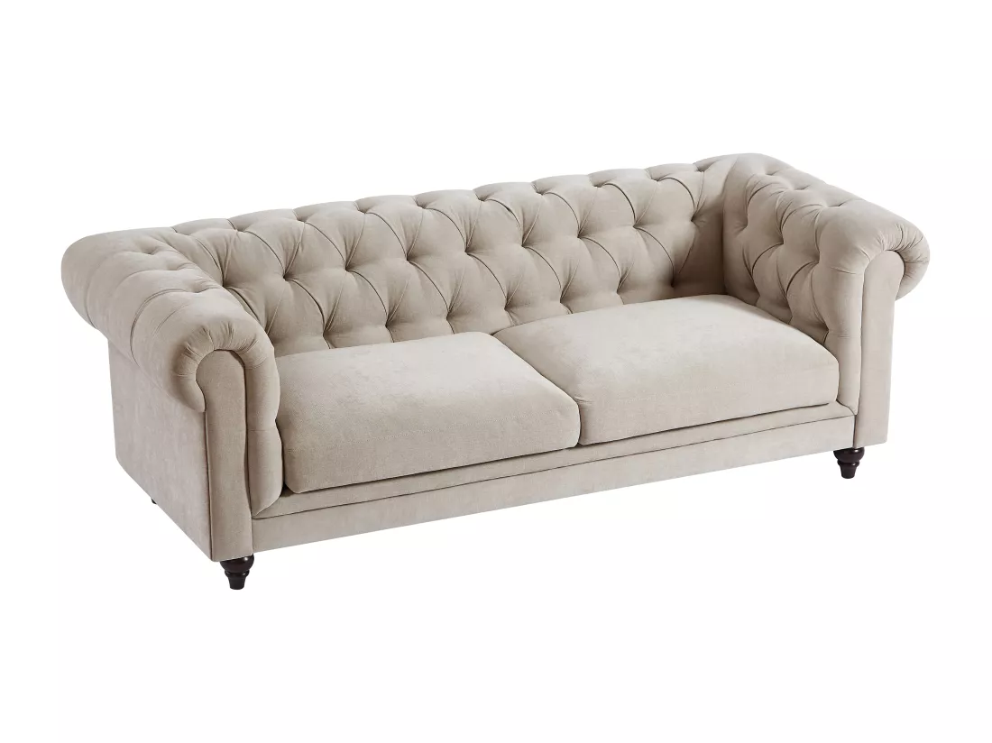 Canapé chesterfield 3 places en tissu beige CRONEL