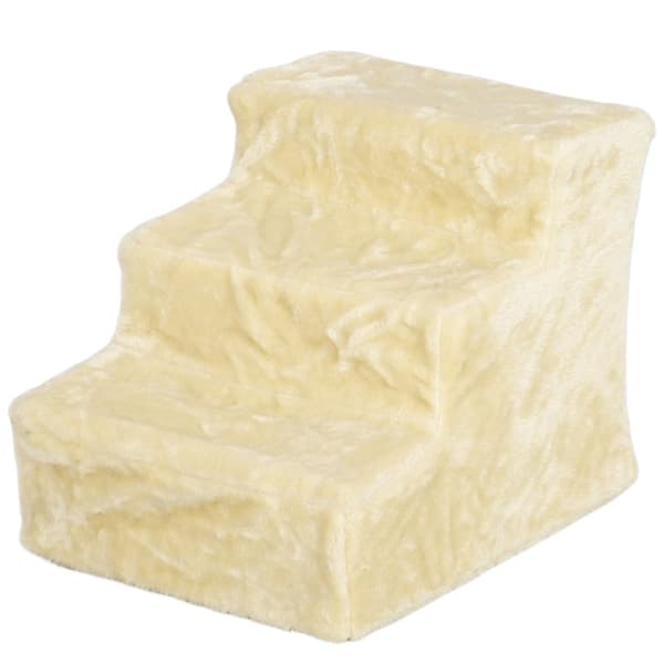 Hundetrapper 3-trinns 35 cm dyretrapper med plysj-utseende kattetrapper for sengesofa Katter opptil 4,5 kg Beige