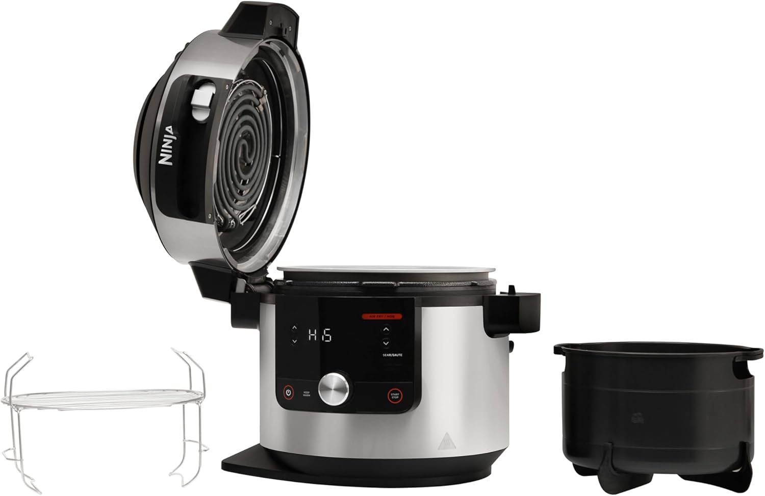 Ninja Foodi MAX Multikocher mit SmartLid, 7,5L, 12-in-1 Multicooker, Pressure Cooker Schnellkochen, Airfryer Heißluftfrittieren, Slow Cooker Langsamkochen, Edelstahl, OL650EU