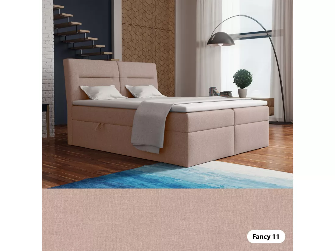 LE LIT BOXSPRING Moderno avec coffres de lit et surmatelas, en tissu Fancy 11 (beige-rose), 200x200 cm.