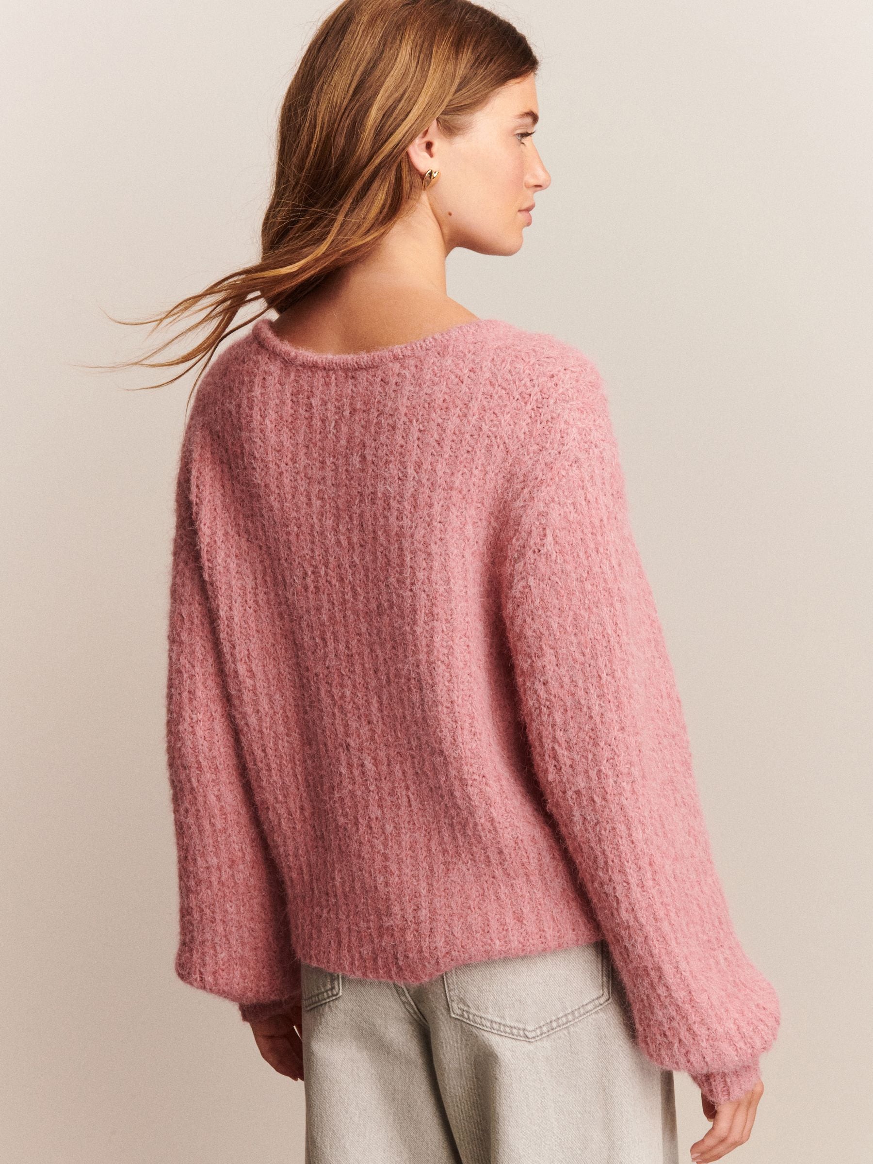 Lichtroze - Gem Button Relaxed Cardigan With Wool