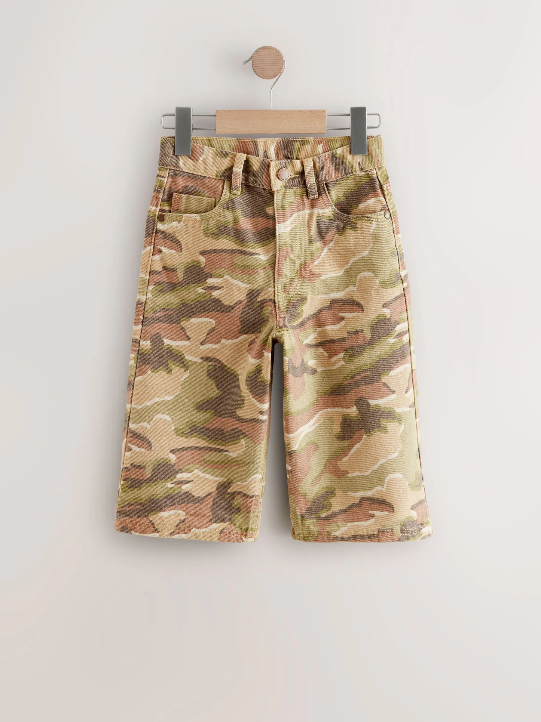 Groen/bruin camouflage - Extra lange Jort 100% katoenen denim shorts (3-16jaar)