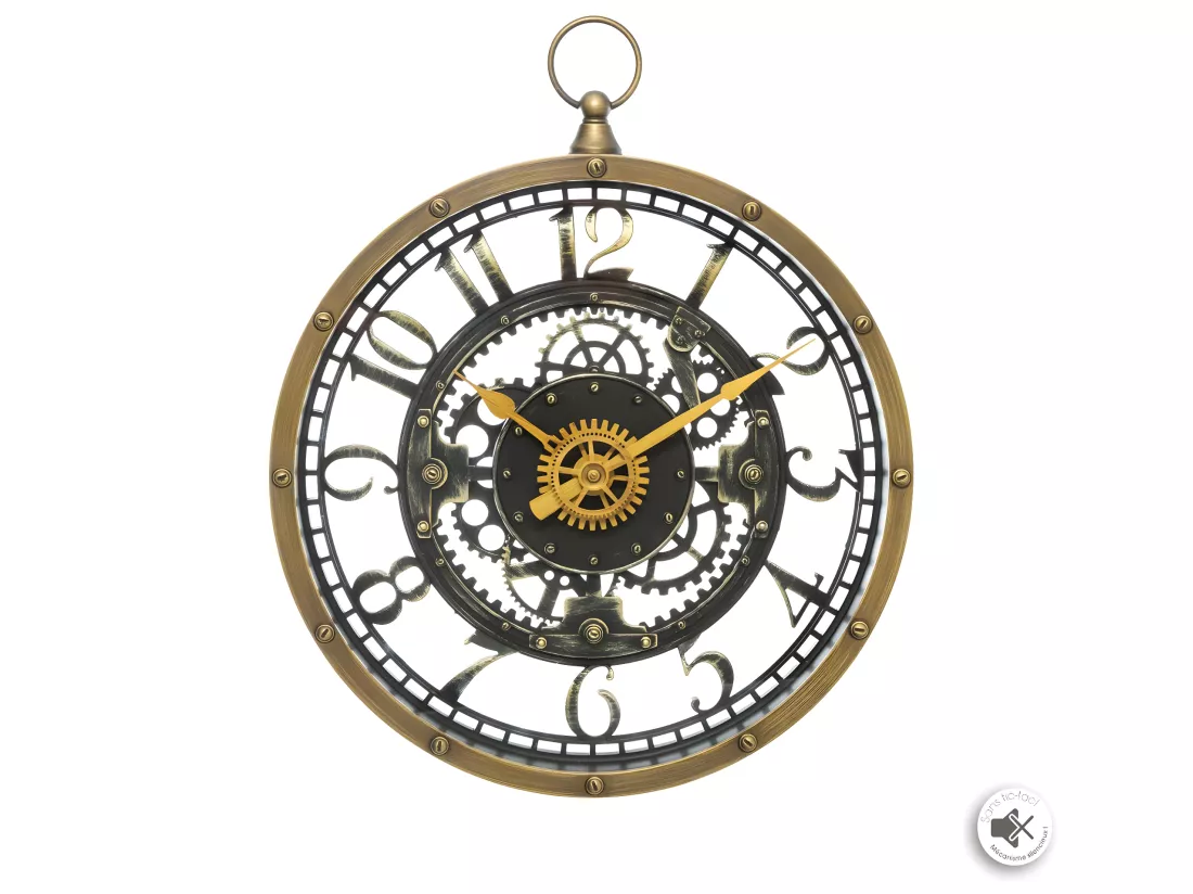 Pendule murale avec mécanisme apparent et forme gousset D 27 cm