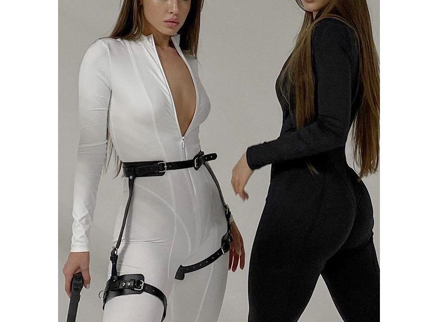 Honet - Skinny jumpsuit met lange mouwen en halve rits