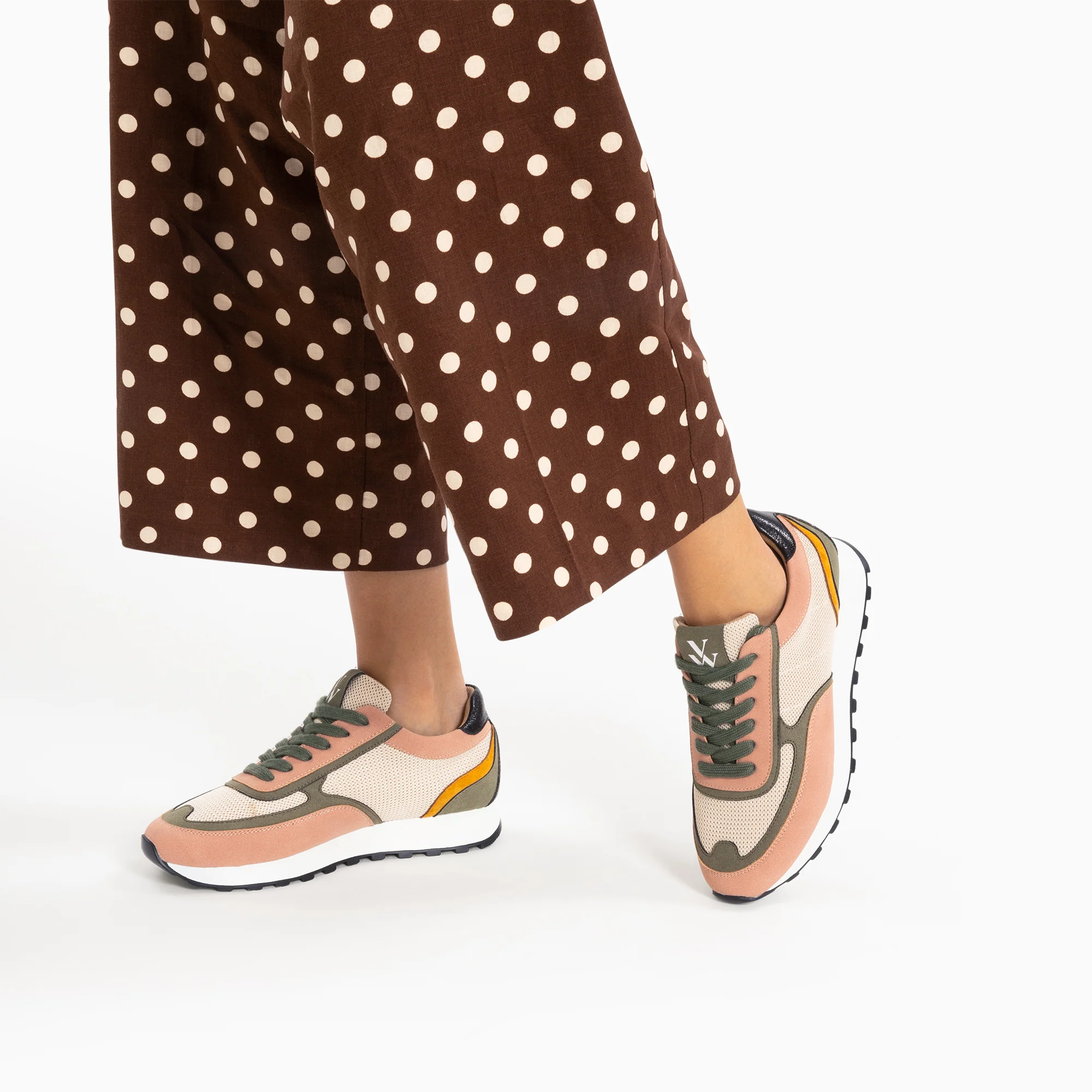 Sneakers-Baskets Selah rose et kaki à semelle running