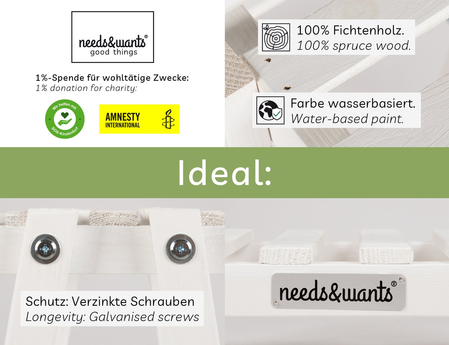 needs&wants® plantenplank, bloemenstandaard van weerbestendig hout voor buiten, balkon, tuin, binnen, plantenstandaard voor aan de muur, bloemenladder, wit