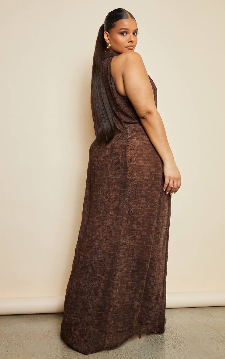 Chocolat Robe Longue En Mousseline Imprimé Croco Grande Taille