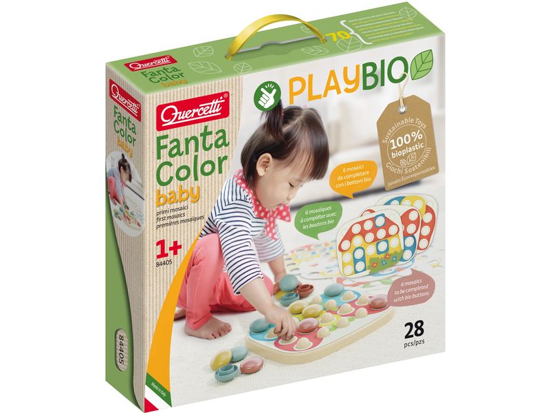 Quercetti PlayBio Mosaik-Steckspiel FantaColor 28 Teile Lernspielzeug aus Biokunststoff