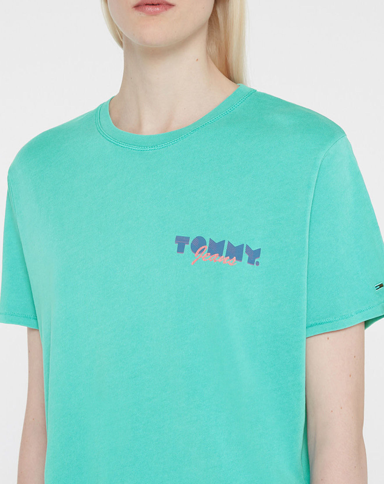 Tommy Jeans T-Shirt 100% Coton Bio Crop Vintage vert